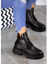 Женские кожаные тракторные ботинки (байка) черного цвета 35052