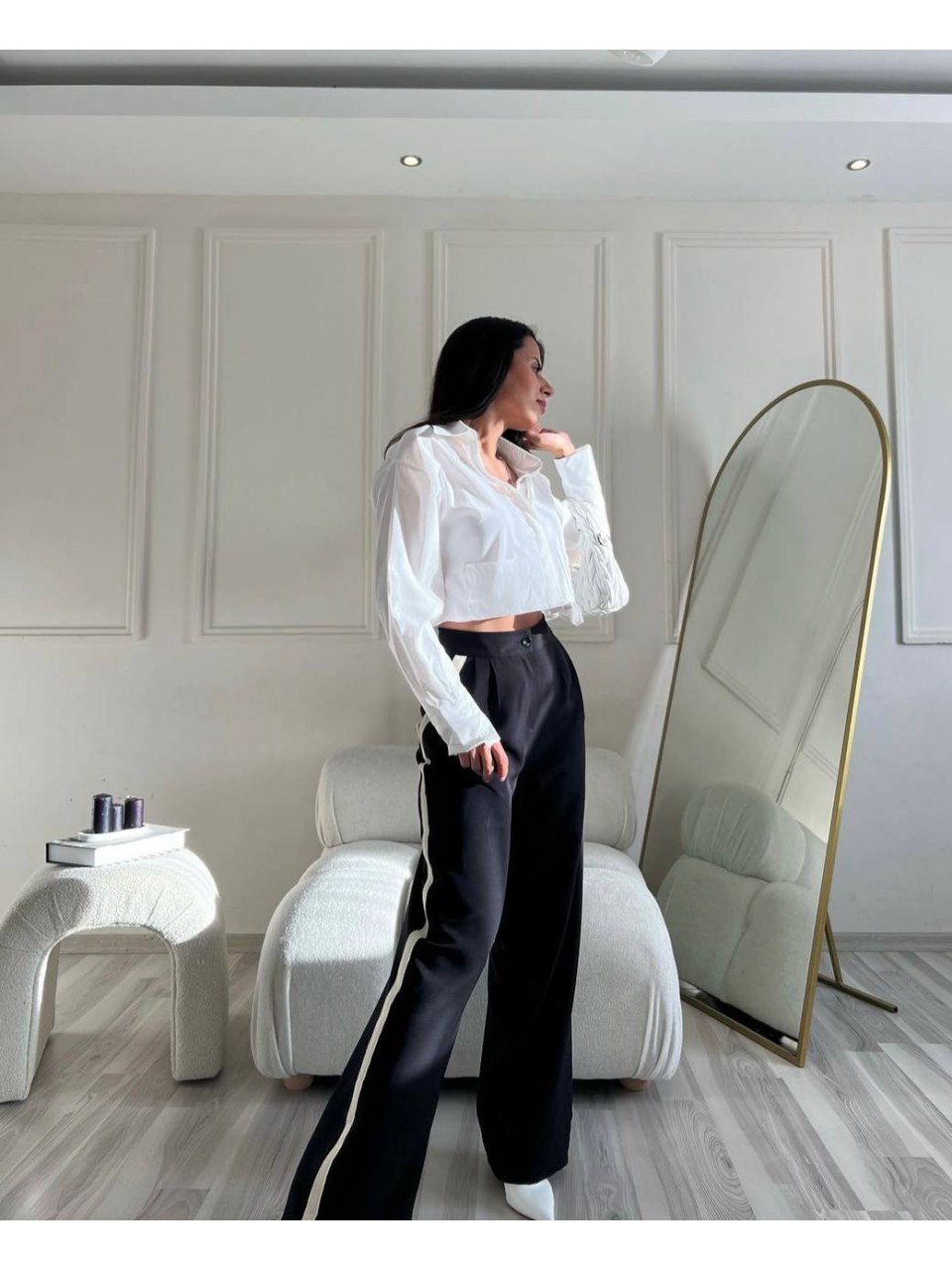 Жiночi штани палацо з лампасами чорного кольору 34524