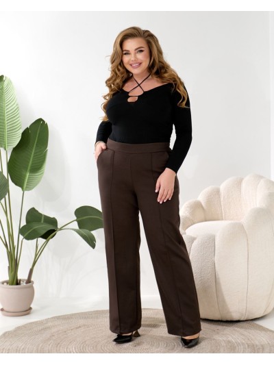 Жiночi теплi класичнi брюки прямого крою коричневого кольору 35778
