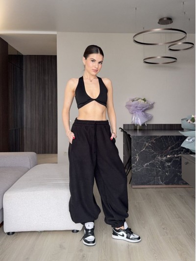 Жiночi теплi штани вiльного крою чорного кольору 35308