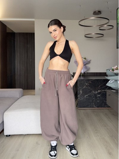 Жiночi теплi штани вiльного крою кавового кольору 35306