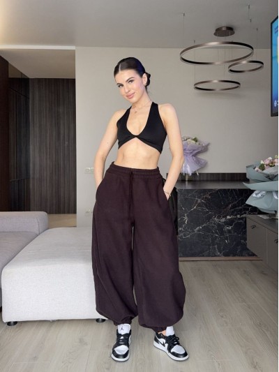 Жiночi теплi штани вiльного крою коричневого кольору 35307