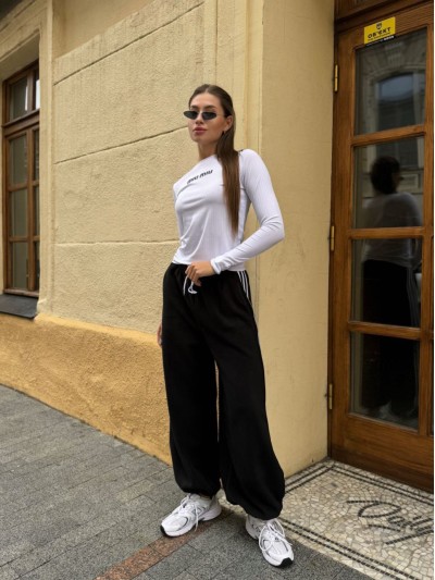 Жiночi теплi штани з лампасами чорного кольору 35359