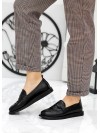 Жіночі туфлі лофери з натуральної шкіри чорного кольору 35563