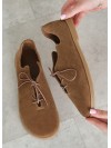 Жіночі туфлі на шнурівці з натуральної замші коричневого кольору 35395
