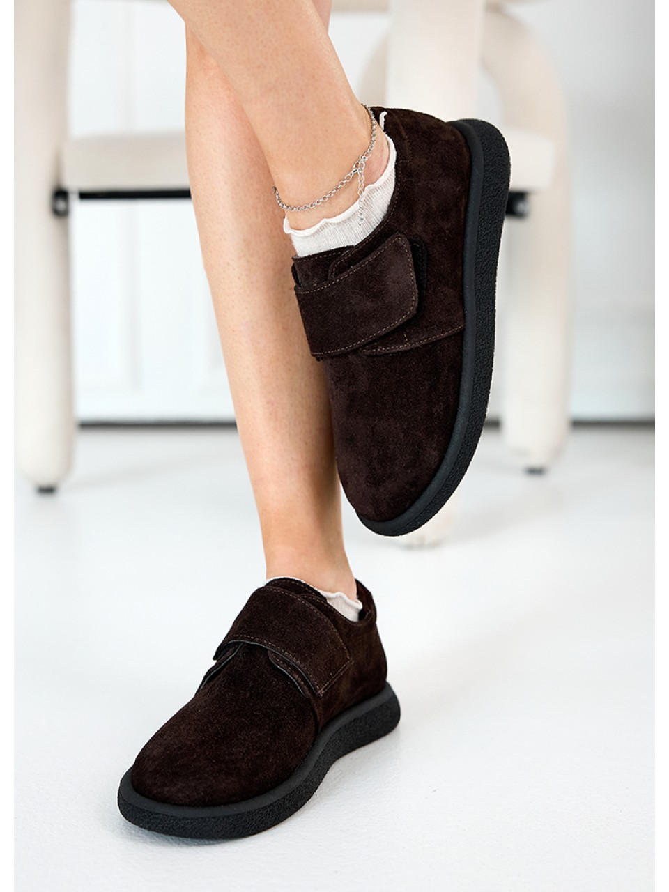 Жіночі туфлі з натуральної замші (байка) коричневого кольору 35392
