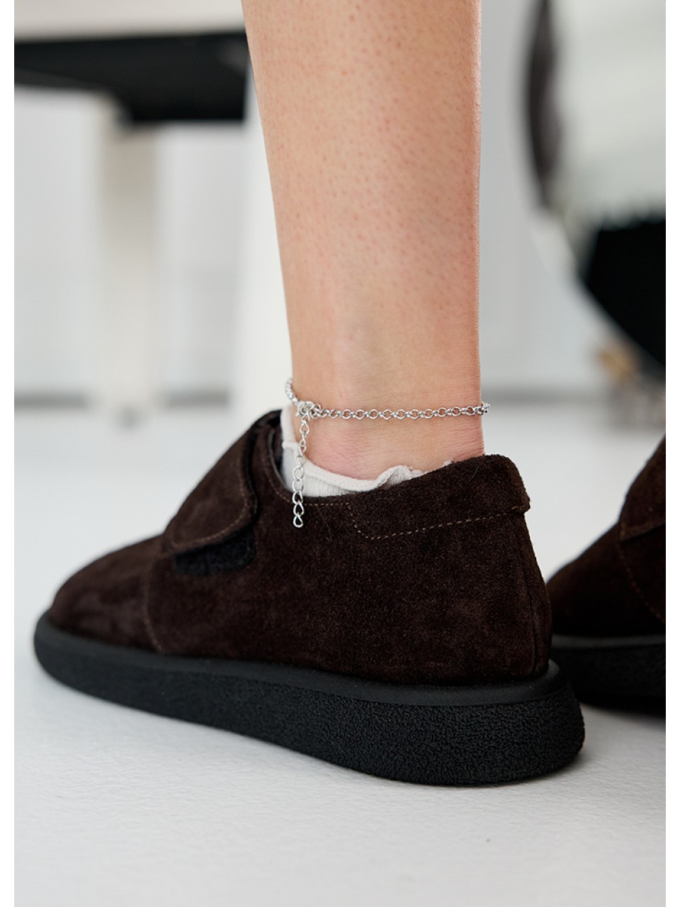 Жіночі туфлі з натуральної замші (байка) коричневого кольору 35392