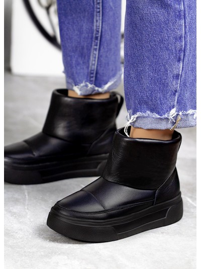 Жіночі уггі з натуральної шкіри (хутро) чорного кольору 35433