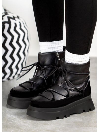 Жіночі уггі натуральна шкіра+замша (цигейка) чорного кольору 35420