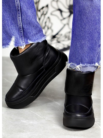 Жіночі уггі з натуральної шкіри (байка) чорного кольору 35435