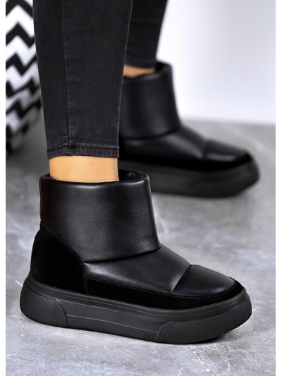 Жіночі уггі з натуральної шкіри на платформі (хутро) чорного кольору 35467