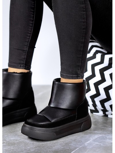 Жіночі уггі з натуральної шкіри на платформі (байка) чорного кольору 35468