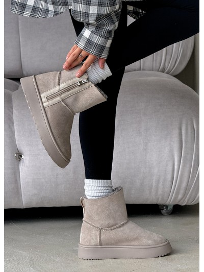 Жіночі уггі з натуральної замші на змійці (хутро) сірого кольору 35470