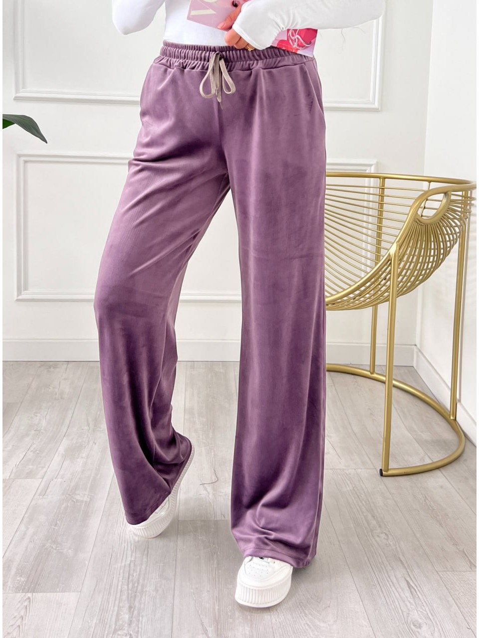 Жiночi велюровi штани пудрового кольору 34998