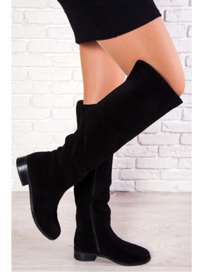 Женские замшевые ботфорты (Европейка) черного цвета 34837