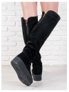 Жіночі замшеві ботфорти кріпер (Європейка) чорного кольору 34838