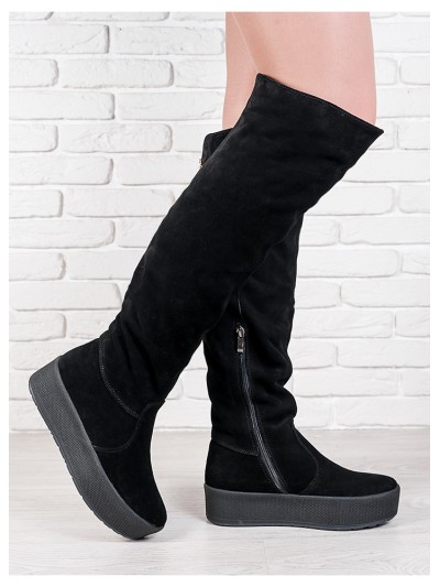 Женские замшевые ботфорты крипер (Европейка) черного цвета 34838
