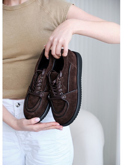 Жіночі замшеві кеди (байка) коричневого кольору 35398