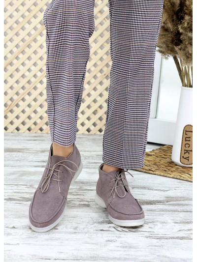 Жіночі замшеві короткі черевики кавового кольору 34918