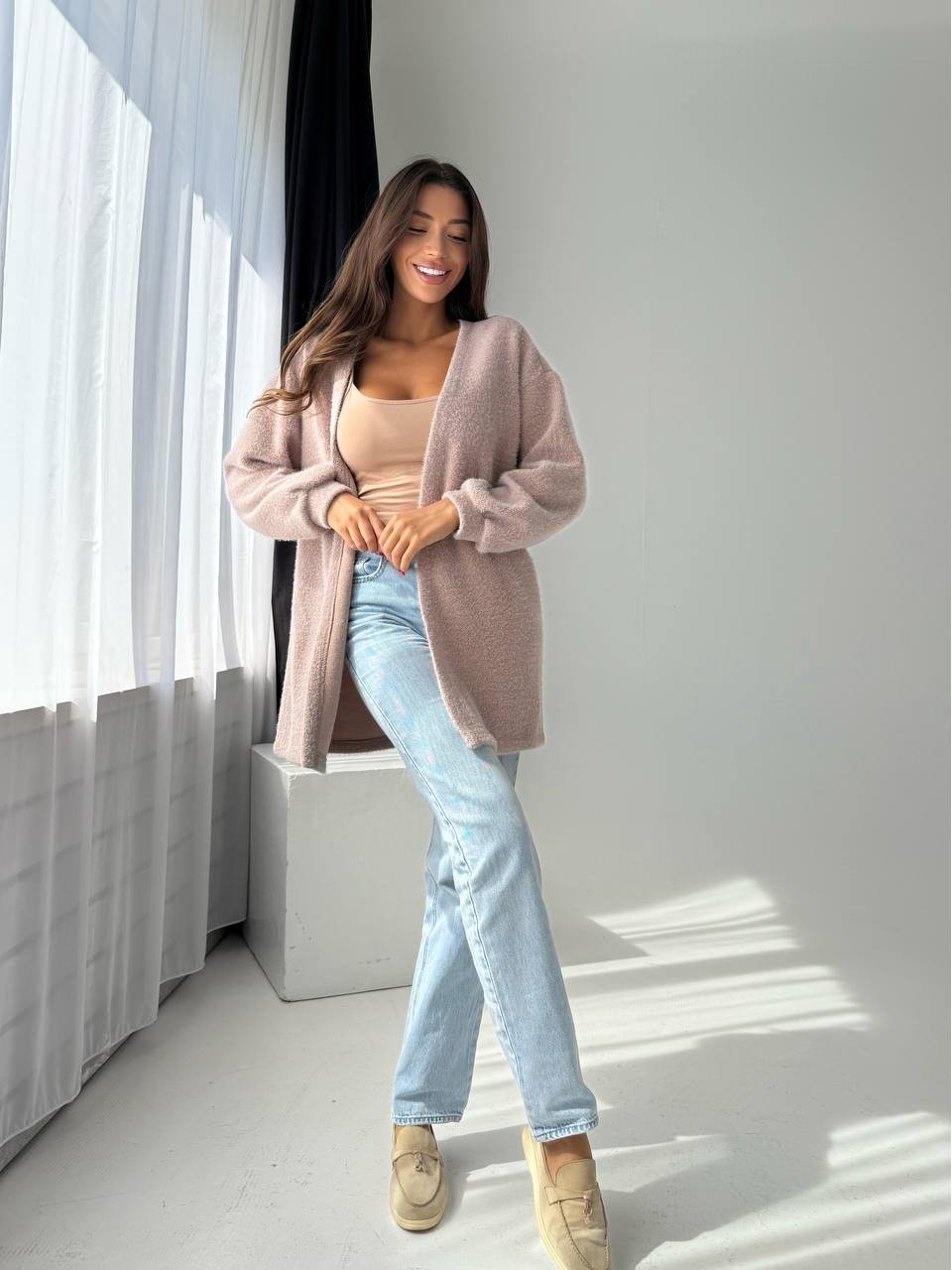 Женский ангоровый кардиган кофейного цвета 34630