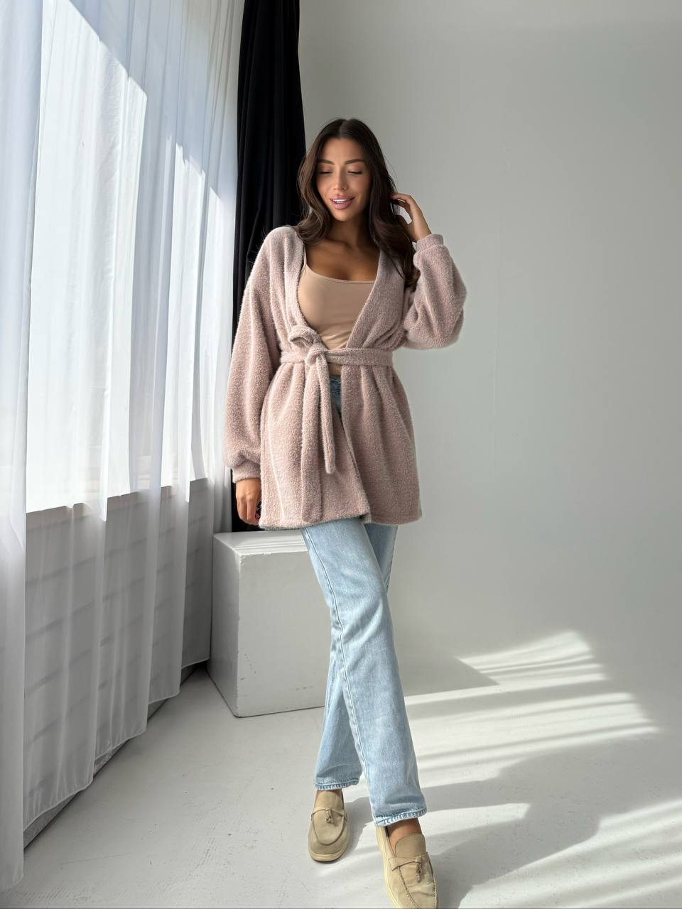 Женский ангоровый кардиган кофейного цвета 34630