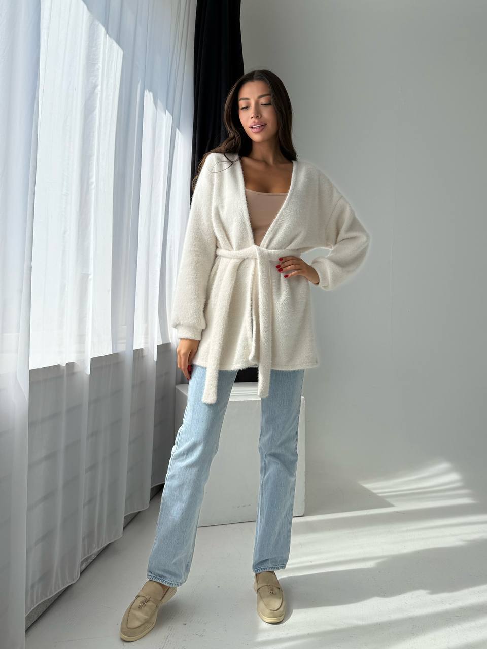 Жіночий ангоровий кардиган молочного кольору 34629