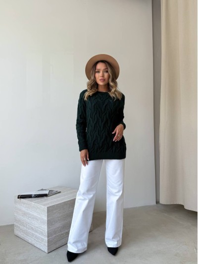 Жіночий базовий светр смарагдового кольору 34363