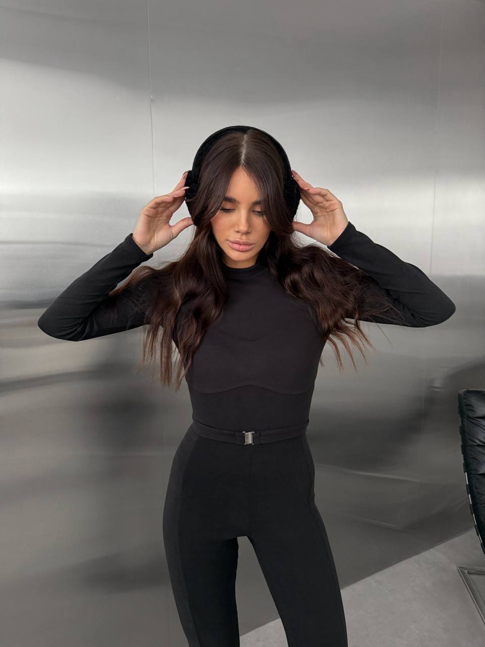 Жіночий базовий термокостюм чорного кольору 35912