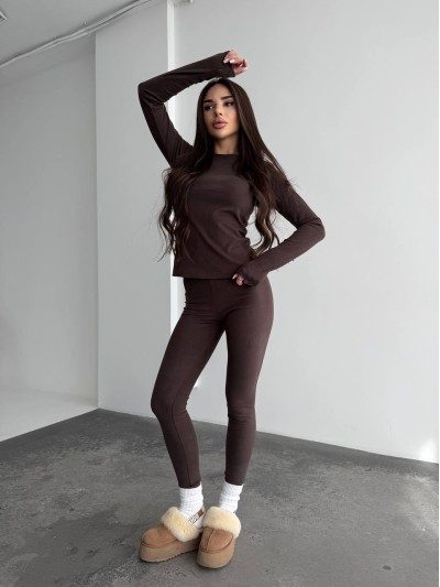 Жіночий базовий термокостюм коричневого кольору 35878