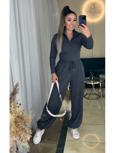 Жіночий базовий термокостюм з широкими штанами сiрого кольору 36045