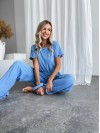 Жіночий домашній комплект трійка (топ+резинка+штани) блакитного кольору 34017