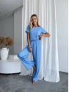Жіночий домашній комплект трійка (топ+резинка+штани) блакитного кольору 34017