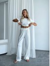 Женский домашний комплект тройка (топ+резинка+штаны) молочного цвета 34009