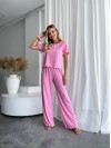 Жіночий домашній комплект трійка (топ+резинка+штани) рожевого кольору 34012