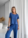Женский домашний комплект тройка (топ+резинка+штаны) синего цвета 34010