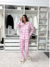 Жіночий домашній костюм в клiтину з фланелi рожевого кольору  35925
