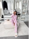 Жіночий домашній костюм в клiтину з фланелi рожевого кольору  35925