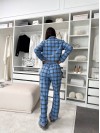 Жіночий домашній костюм в клiтину з фланелi синього кольору  35921