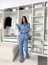 Жіночий домашній костюм в клiтину з фланелi синього кольору  35921