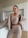 Жіночий домашній махровий костюм 3-ка бежевого кольору  35524