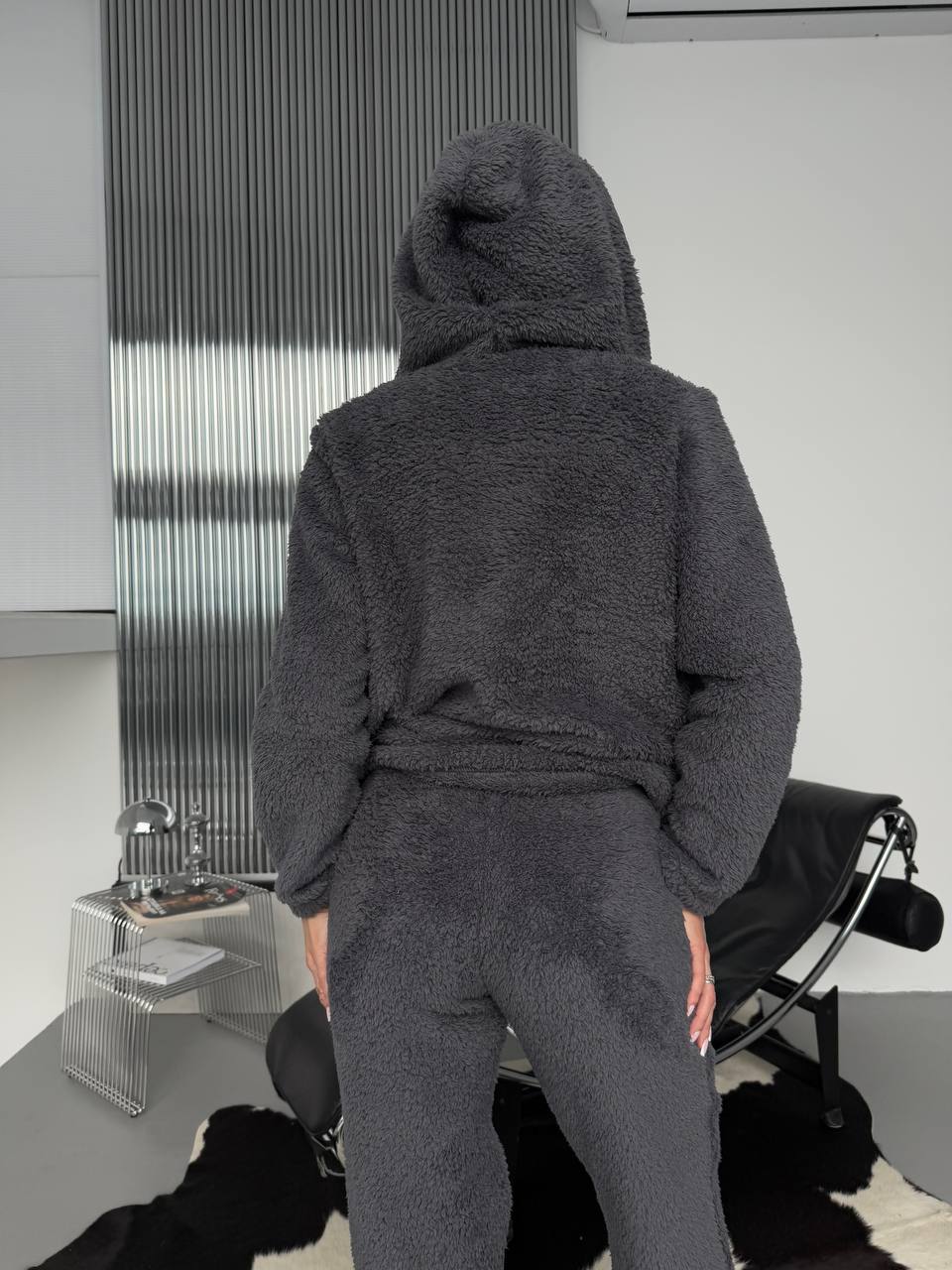 Жіночий домашній махровий костюм 3-ка графiтового кольору  35772
