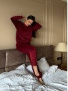 Жіночий домашній махровий костюм бордового кольору  34330