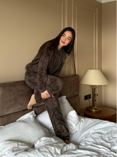 Жіночий домашній махровий костюм кавового кольору  34332