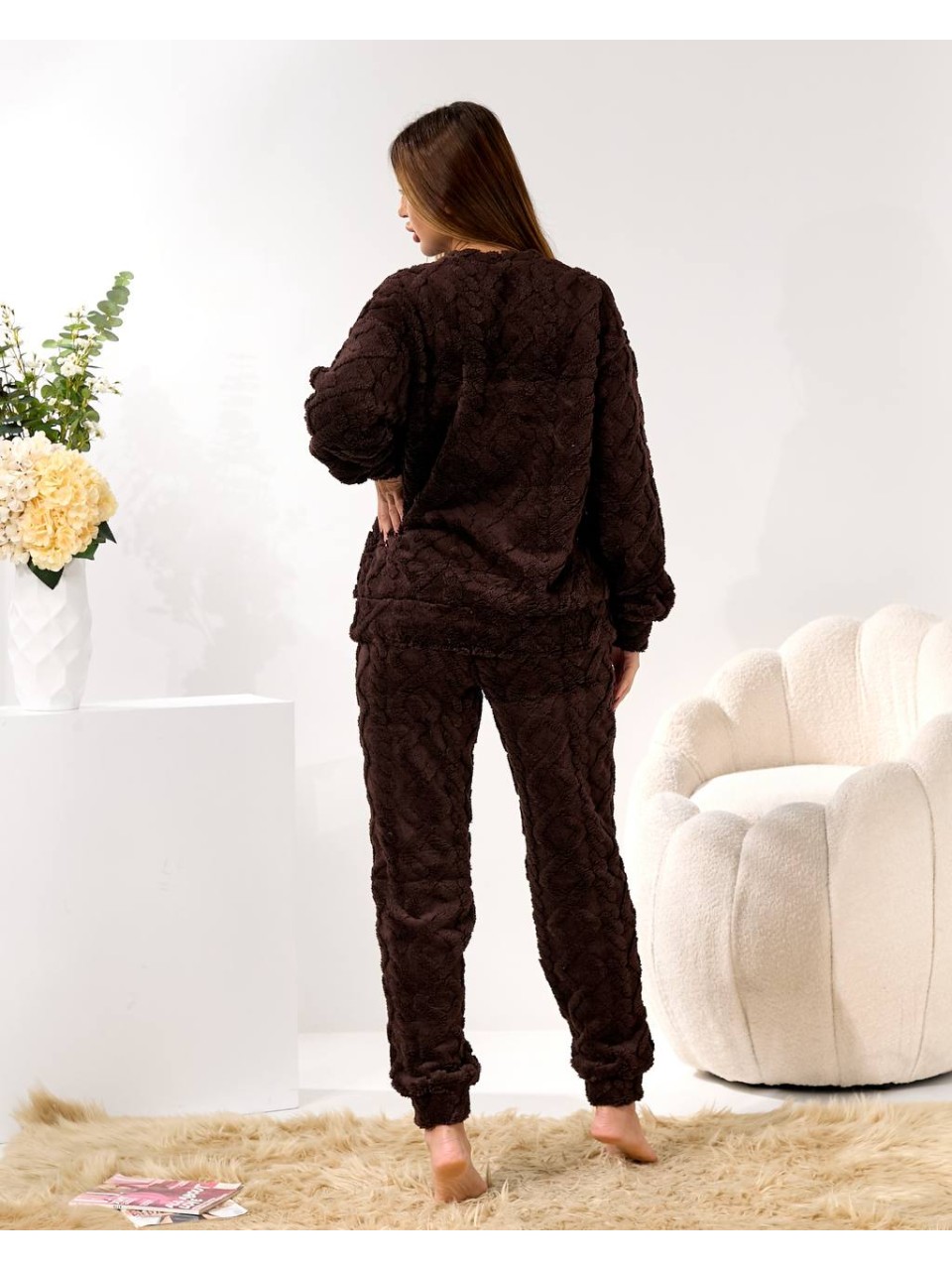 Жіночий домашній махровий костюм коричневого кольору  35943
