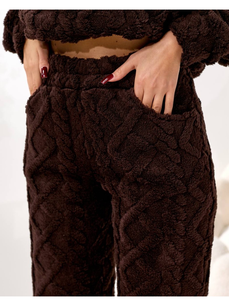 Жіночий домашній махровий костюм коричневого кольору  35943