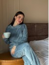 Жіночий домашній махровий костюм синього кольору  34331