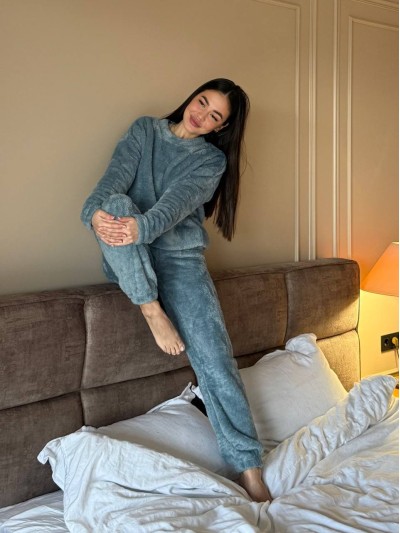 Жіночий домашній махровий костюм синього кольору  34331