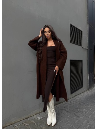 Женский длинный кардиган коричневого цвета 34620