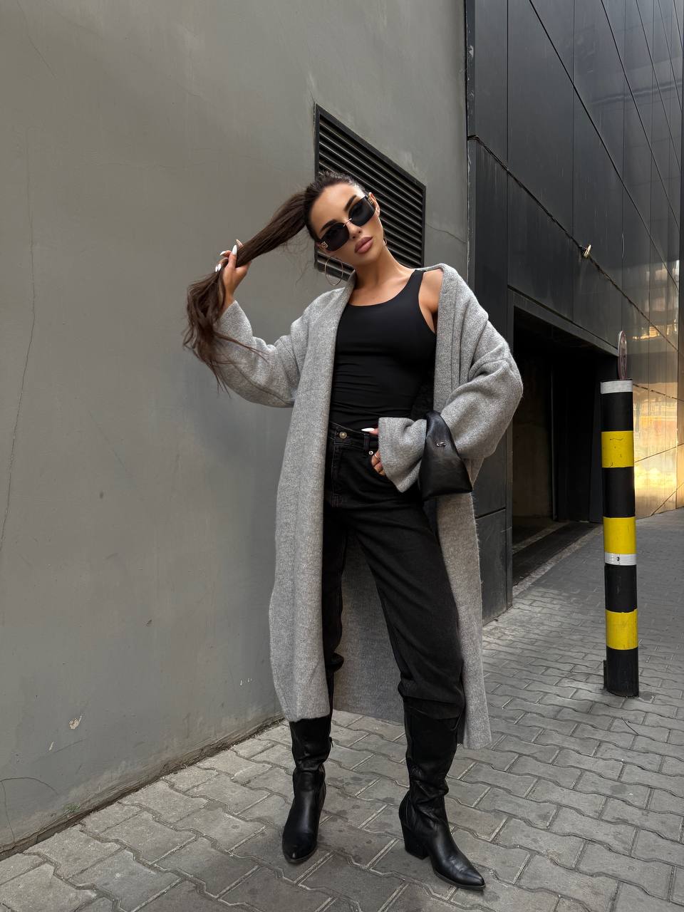 Женский длинный кардиган серого цвета 34622