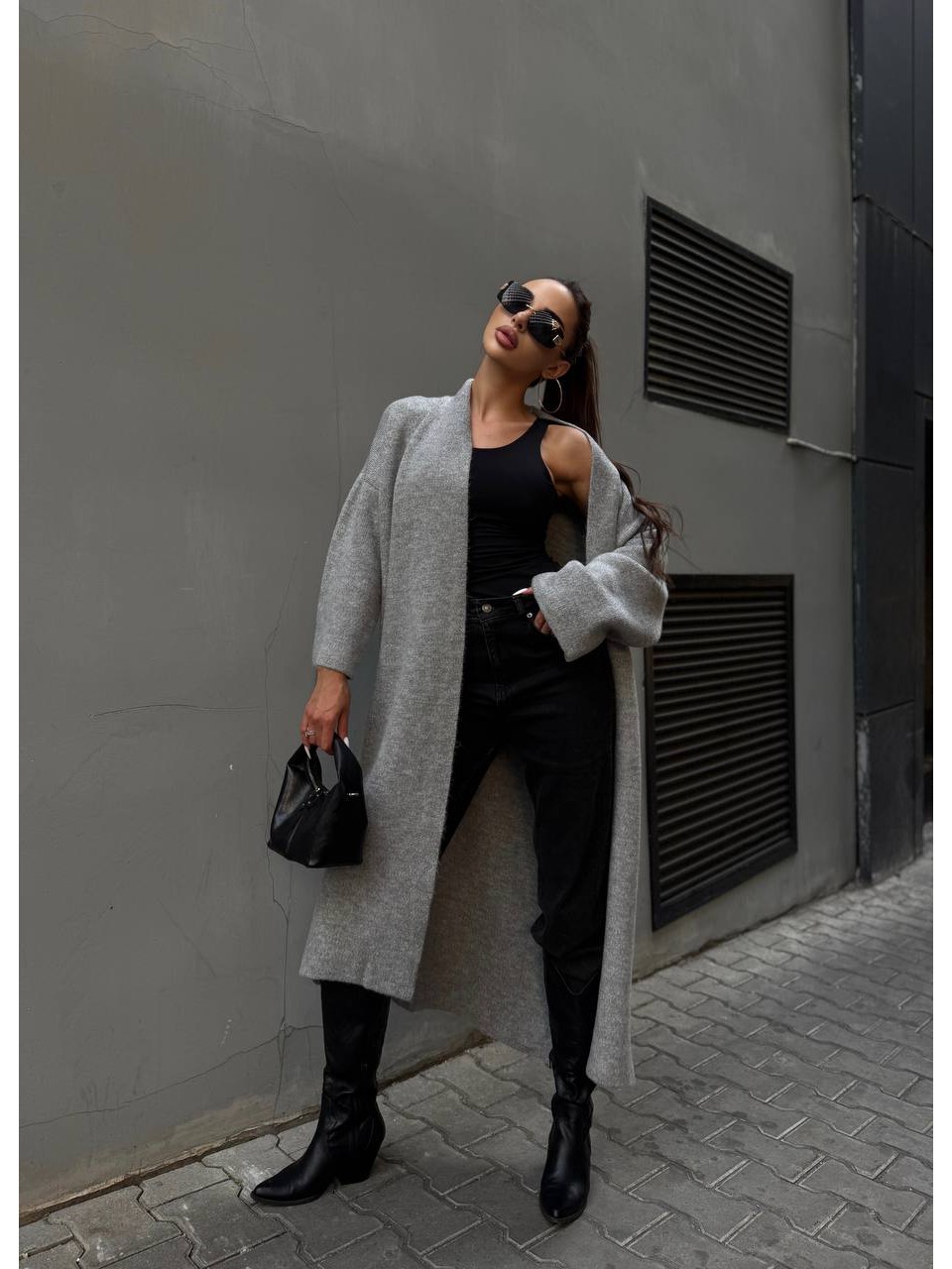 Женский длинный кардиган серого цвета 34622